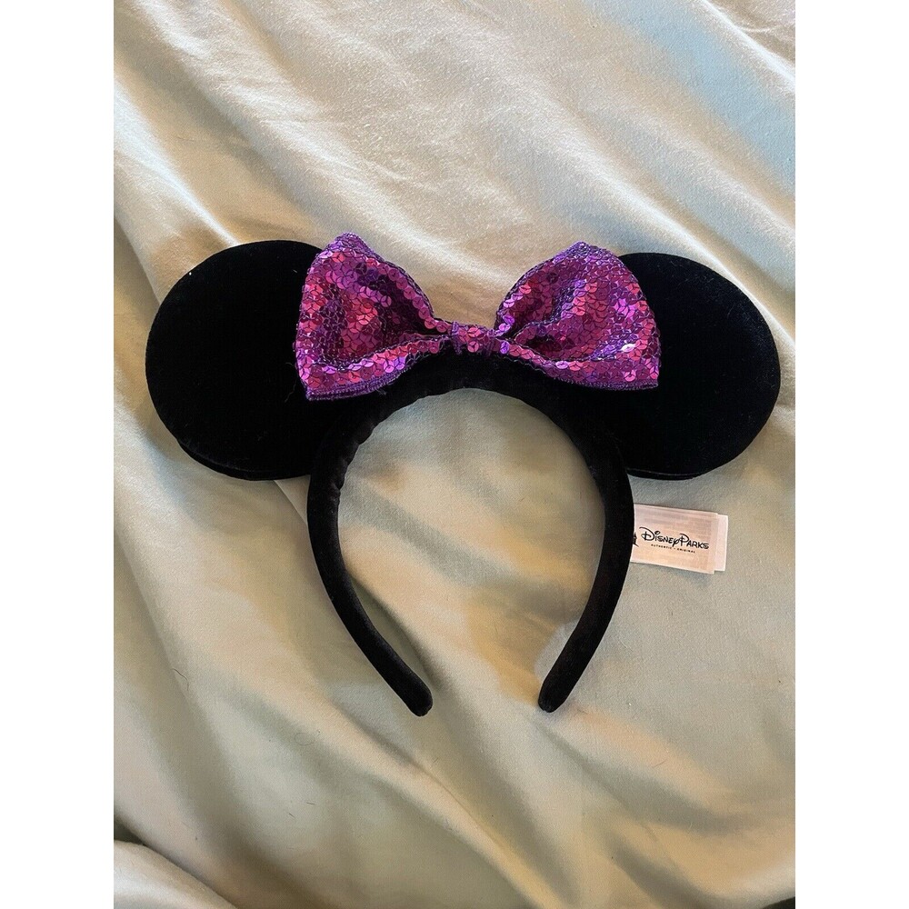 Disney Parks Minnie Mouse Pin Trader Ears Headband Only 2017 Black Purple Bow